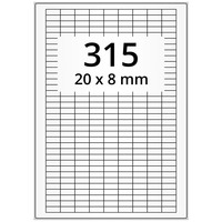 Wetterfeste Folienetiketten 20 x 8 mm, weiß, 31.500 Polyesteretiketten auf 100 DIN A4 Bogen, Universaletiketten permanent