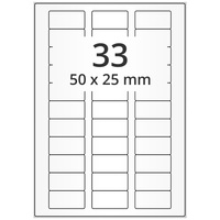 Wetterfeste Folienetiketten 50 x 25 mm, weiß, 3.300 Polyesteretiketten auf 100 DIN A4 Bogen, Universaletiketten permanent