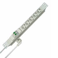 KOPP PROFIversal - Schutzkontakt-Steckdosenleiste mit integriertem Leitungsschutzschalter (5-fach | 250V / 16A | 19" | IP20 | 2,00m Kabel) - in grau