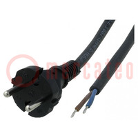 Cable; 2x1mm2; CEE 7/17 (C) plug,wires; rubber; Len: 2m; black; 16A