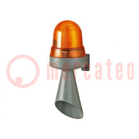 Signaller: lighting-sound; 24VDC; horn,flashing light; orange