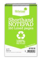 Silvine Recycled 125x200mm Wirebound Card Cover Reporters Shorthand Notebook Ruled 160 Pages Green (Pack 12)