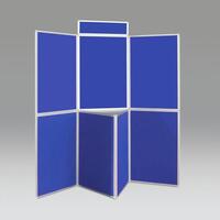 Aluminium framed, large panel, folding display panel kit - 7 panel and table top, blue