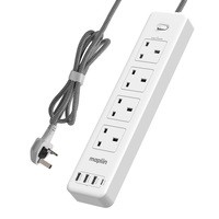 4 Socket UK Extension Lead with 3x USB-A / 1x USB-C Ports Power Switch Surge pro