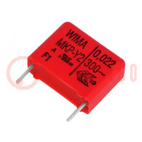 Capacitor: polypropylene; Y2; 22nF; 6x12.5x18mm; THT; ±10%; 15mm