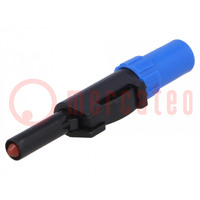 Plug; 4mm banana; 30A; 60VDC; blue; insulated; for cable; 5mΩ