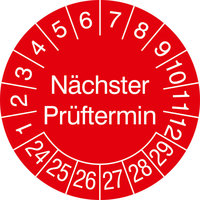 Prüfplakette, Nächster Prüftermin, in Jahresfarbe, 500 Stück / Rolle, 2,0 cm Version: 24-29 - Prüfplakette 2024-2029