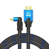 Kabel HDMI (M) v2.1, 1,8m, kątowy, 8K, miedź, niebiesko-czarny, złote końcówki, ethernet/3D, CL-147