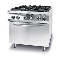 Gaskocher Kitchen Line, 4 Brenner mit elektrischem Ofen. GN 1/14 Brenner: 2x