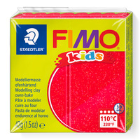 FIMO® kids 8030 Ofenhärtende Modelliermasse, Normalblock glitter rot