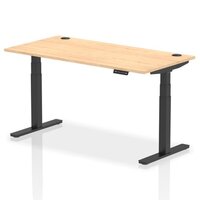 Air 1600 x 800mm Height Adjustable Office Desk Maple Top Cable Ports Black Leg