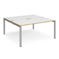 Adapt back to back desks 1600mm x 1600mm - silver frame and white top with oak e