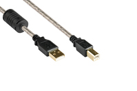 kabelmeister® Anschlusskabel USB 2.0 High Quality mit Ferritkern und Goldkontakten, transparent, 5m