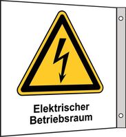 Fahnenschild - Warnung vor elektrischer Spannung, Elektrischer Betriebsraum