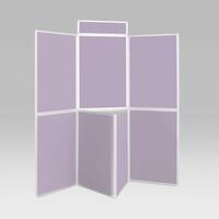Aluminium framed, large panel, folding display panel kit - 7 panel and table top, lilac
