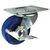 Nylon centre, blue rubber tyred wheel, plate fixing - swivel with brake