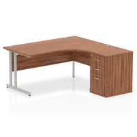 Impulse 1600mm Right Crescent Desk Walnut Top Silver Cantilever Leg Workstation