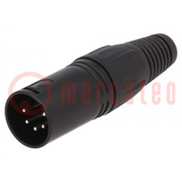 Plug; XLR; male; PIN: 5; straight; for cable; soldering; black; metal