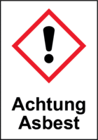 Gefahrenpiktogramm - Achtung<br>Asbest, Rot/Schwarz, 18.5 x 13.1 cm, Aluminium