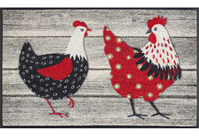 wash+dry Chicken Farm Dekorative Fußmatte Drinnen/Draußen Rechteckig Schwarz, Braun, Grau, Rot, Weiß