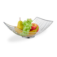 Relaxdays Obstschale Metall, eckiger Obstkorb, HBT: 11,5 x 32,5 x 24 cm, Drahtkorb für Früchte & Gemüse, modern, silber