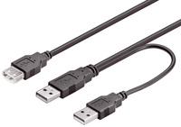 USB 2.0 Y-Verlängerung 2x Stecker A an Buchse A, schwarz, 0,3m, Good Connections®