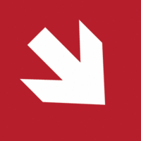 Brandschutzschild - Richtungspfeil, schräg, Rot, 20 x 20 cm, Folie, Weiß