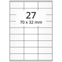 Universaletiketten 70 x 32 mm, 13.500 Haftetiketten weiß auf DIN A4 Bogen, Papier permanent