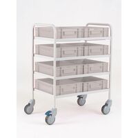 Four tier trolley with 8 plastic trays
