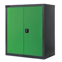 Black carcass cupboard - green doors, 1015mm high with 1 shelf