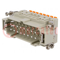 Connector: HDC; contact insert; male; CSH; PIN: 16; 16+PE; 16A; 600V