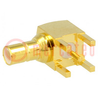 Socket; SMB; male; angled 90°; 50Ω; THT; on PCBs; PTFE; gold-plated