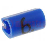Marqueurs; Repérage: 6; 1,5÷2mm; PVC; bleu; -45÷70°C; THT
