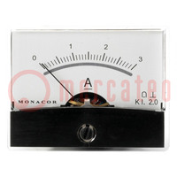 Amperometro; sul pannello; I DC: 0÷3A; Classe: 2; Res.ohm.int: 20mΩ
