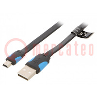 Kabel; płaski,USB 2.0; USB A wtyk,USB B mini wtyk; niklowany