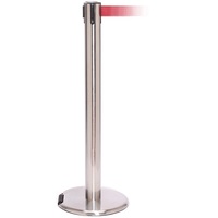 RollerPro 300 Retractable Belt Barrier - 4.9m Belt with Warning Message - Polished Stainless Steel - Authorized Access Only - Yellow belt