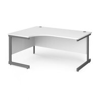 Contract 25 left hand ergonomic desk with graphite cantilever leg 1600mm - white