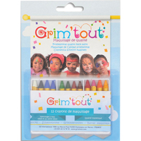 GRIM TOUT Boîte de 12 crayons, couleurs assorties - Dimensions d'un crayon : 8,5x60mm - Nettoyage à l'eau - produit supprimé à épuisement du stock