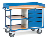 fetra® Werkstattwagen, Ladefläche 1120 x 650 mm, Umrandung, 400 kg Tragkraft, 4 Schubladen