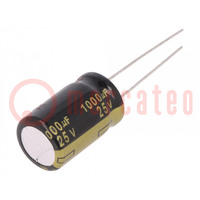 Capacitor: electrolytic; low ESR; THT; 1000uF; 25VDC; Ø12.5x20mm