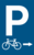 Parkplatzschild - P / Fahrrad / Richtungspfeil, gerade, Weiß/Blau, 25 x 15 cm