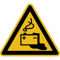 Warnung vor Gef durch Batterien Warnschild auf Bogen, Folienetik, gestanzt, 5cm DIN EN ISO 7010 W026 ASR A1.3 W026