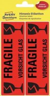 Etykiety ostrzegawcze Avery Zweckform, z nadrukiem "Fragile" (uwaga szkło), 119x38mm, 10 sztuk, czerwony odblaskowy