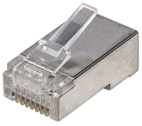 Intellinet 100er-Pack Cat5e RJ45-Modularstecker, STP, 2-Punkt-Aderkontaktierung, für Litzendraht, 100 Stecker pro Becher