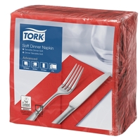 Tork Soft Dinnerserviette Rot Advanced Rot 3-lagiges Tissue - 1/4 Falz - Hohe