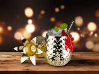Ananas Cocktailbecher 500ml Goldfarbig mit Deckel und Metall Strohhalm