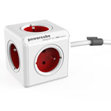 Allocacoc PowerCube Extended, power distribution unit, 4 sockets type E, 1.5m, white/red