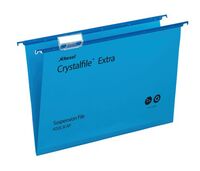 Rexel Crystalfile Extra Foolscap Suspension File Polypropylene 15mm V Base Blue (Pack 25)