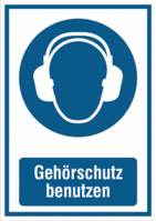 Kombischild - Gehörschutz benutzen, Blau, 37.1 x 26.2 cm, Magnetfolie, Weiß