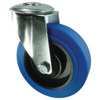 Blue rubber tyred catering wheel, single hole fixing
